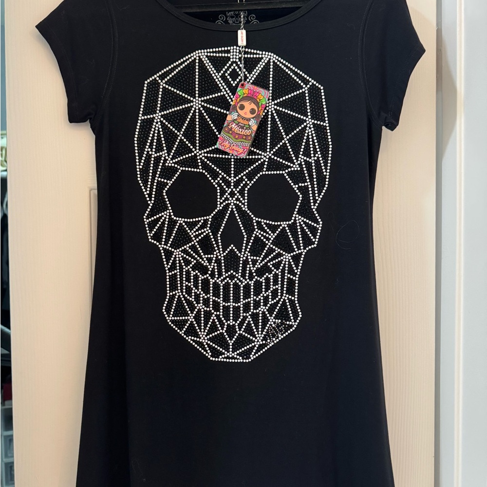 Black Top with Black and White Geometric Skull Design